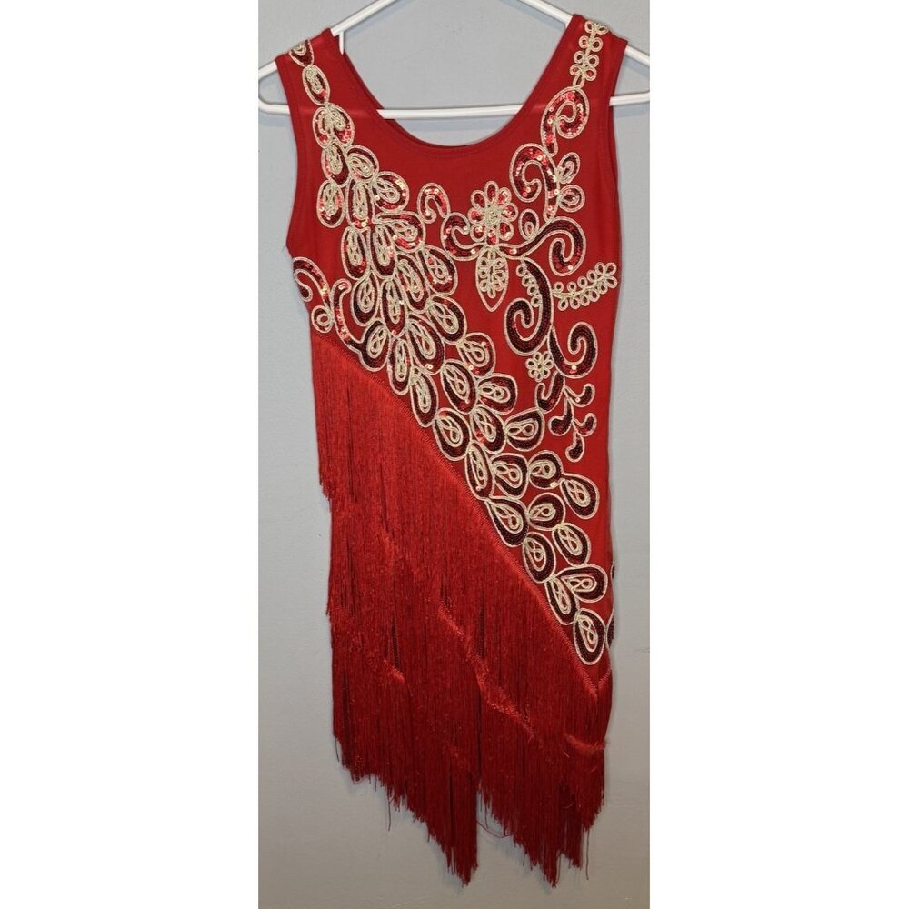 Women’s Small Flapper Dress Red Halloween Sequin Fringe Sleeveless Roaring 20s